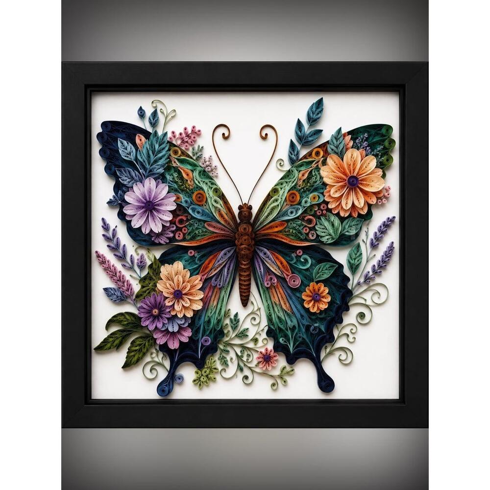 Colorful Butterfly Floral Wall Art Print - Multicolor